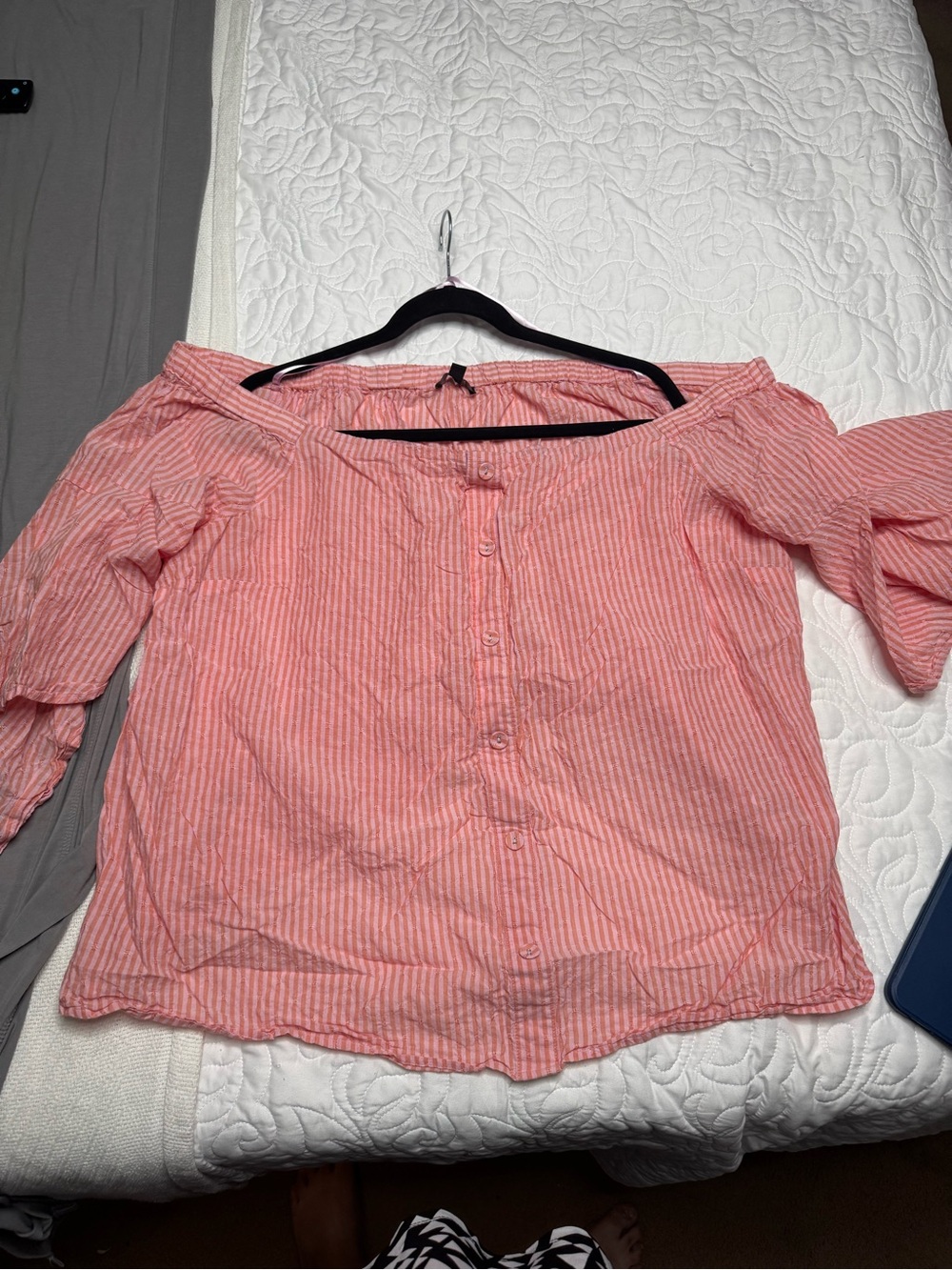 Lane Bryant Coral Pink Striped Off-Shoulder Blouse